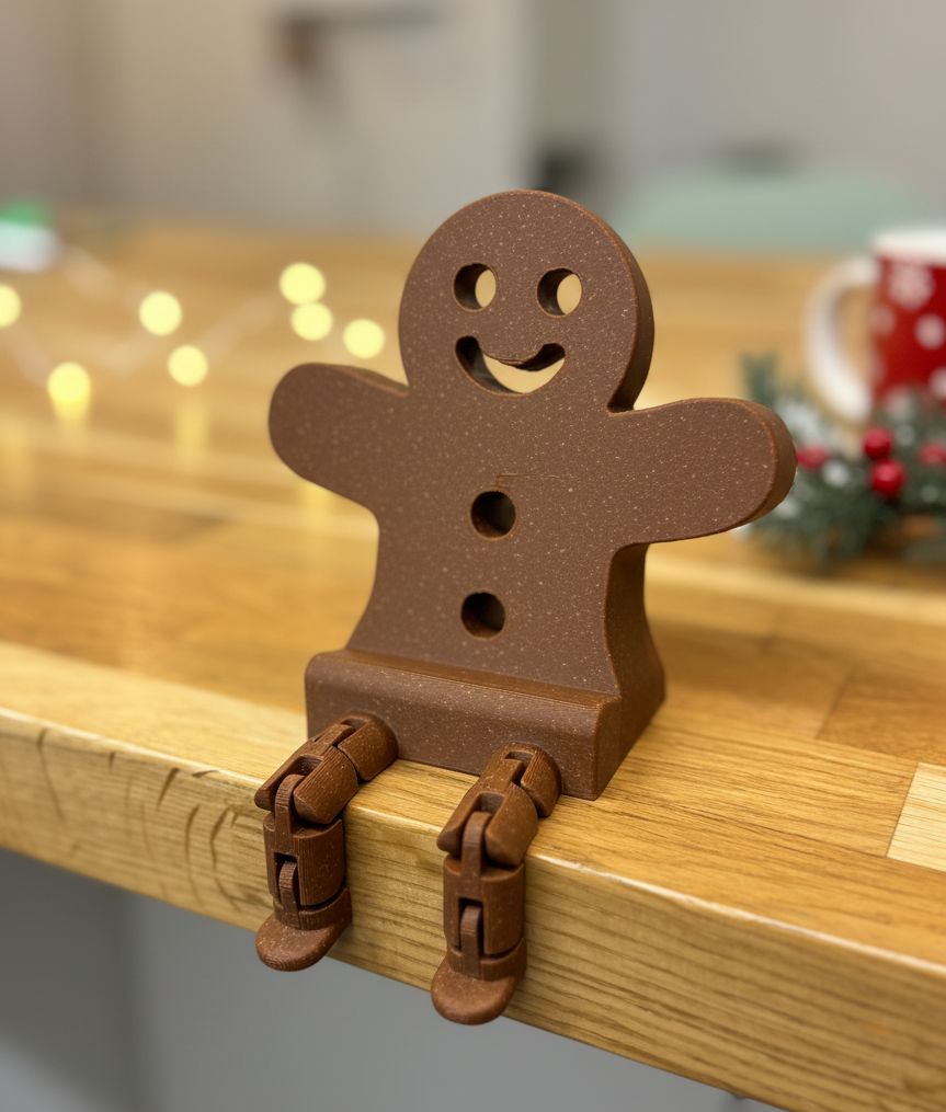 GINGERDOCK – Christmas Gingerbread Phone Holder | Holiday Desk Stand | Flexible Cookie Legs | Festive Gift