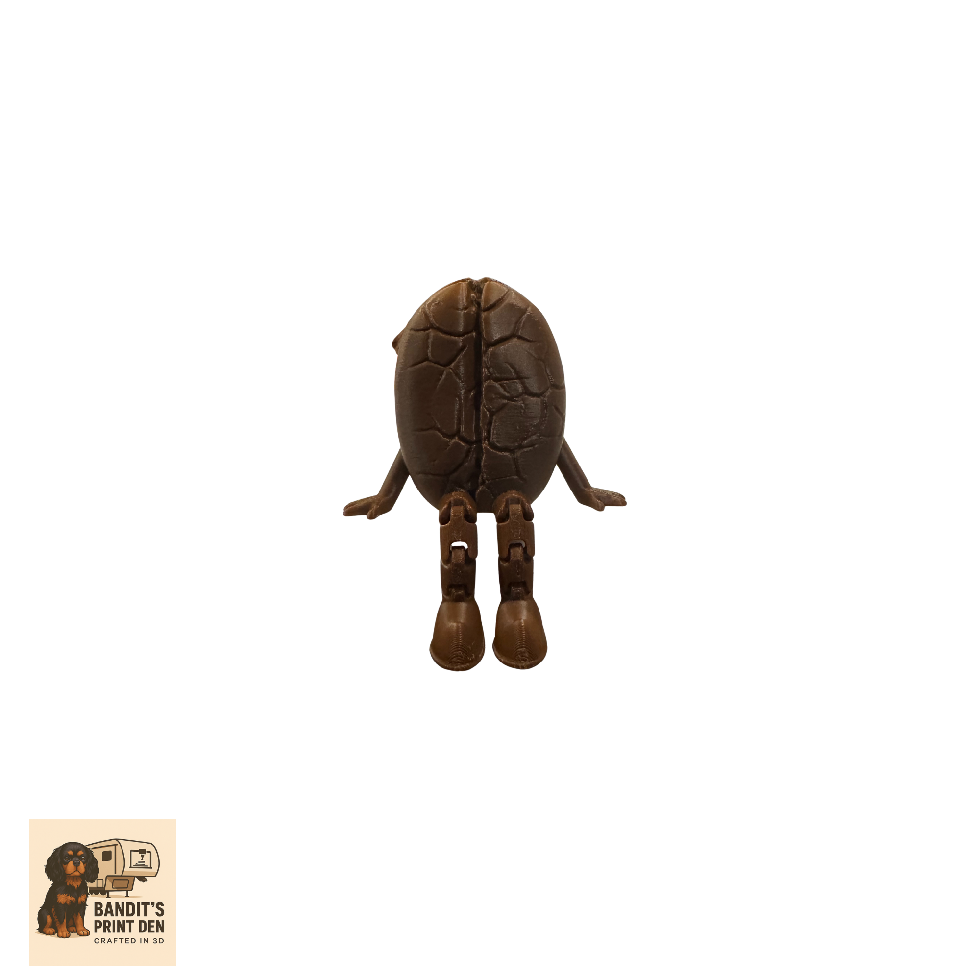 Espresso Bean on a Shelf – 3D Printed Sitting Espresso Bean Figurine | Articulated Legs | Coffee Lover Gift | Shelf Buddy