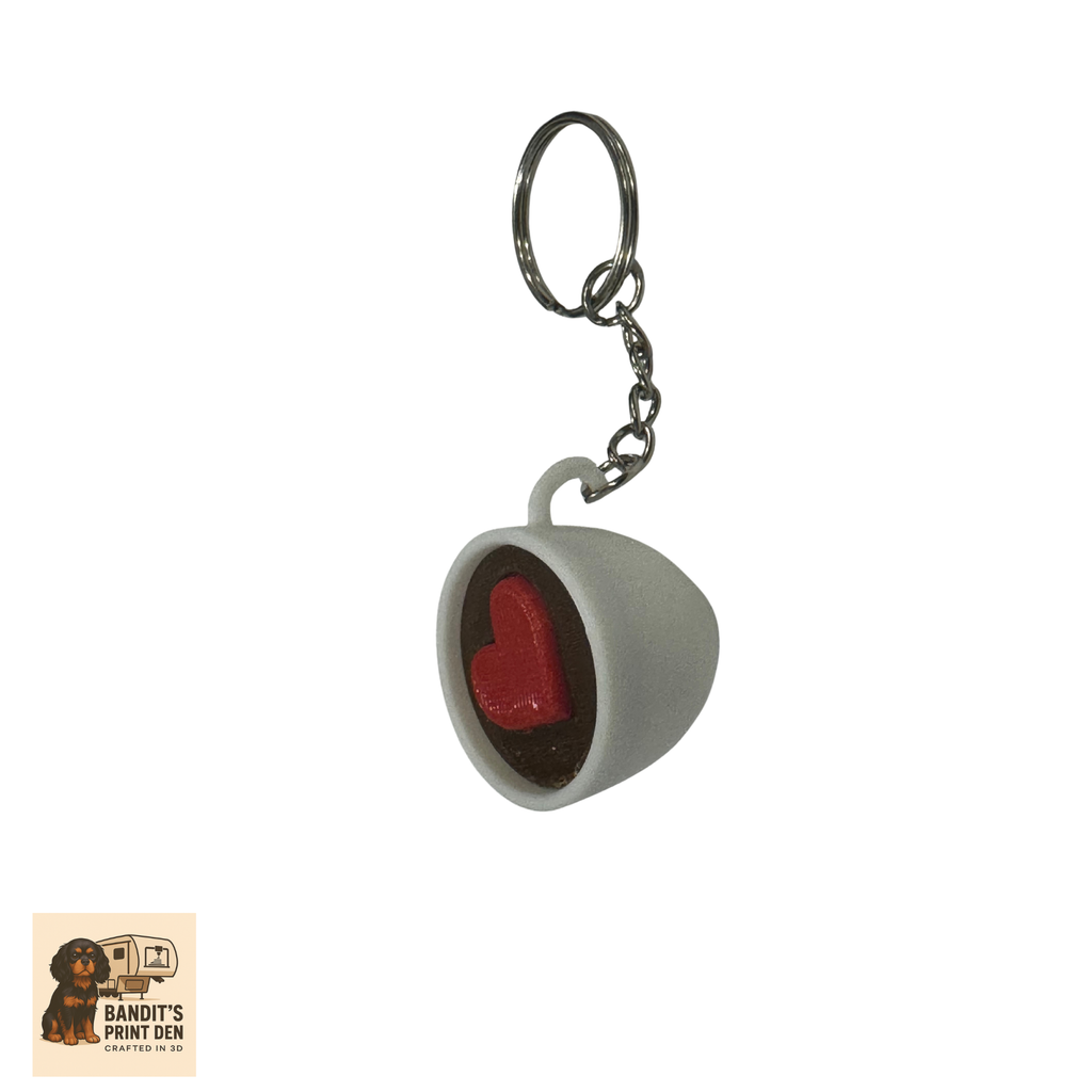 Heart Espresso Cup Keychain – 3D Printed Mini Espresso Mug with Heart | Coffee Lover Gift | Barista Keychain | Cute Bag Charm