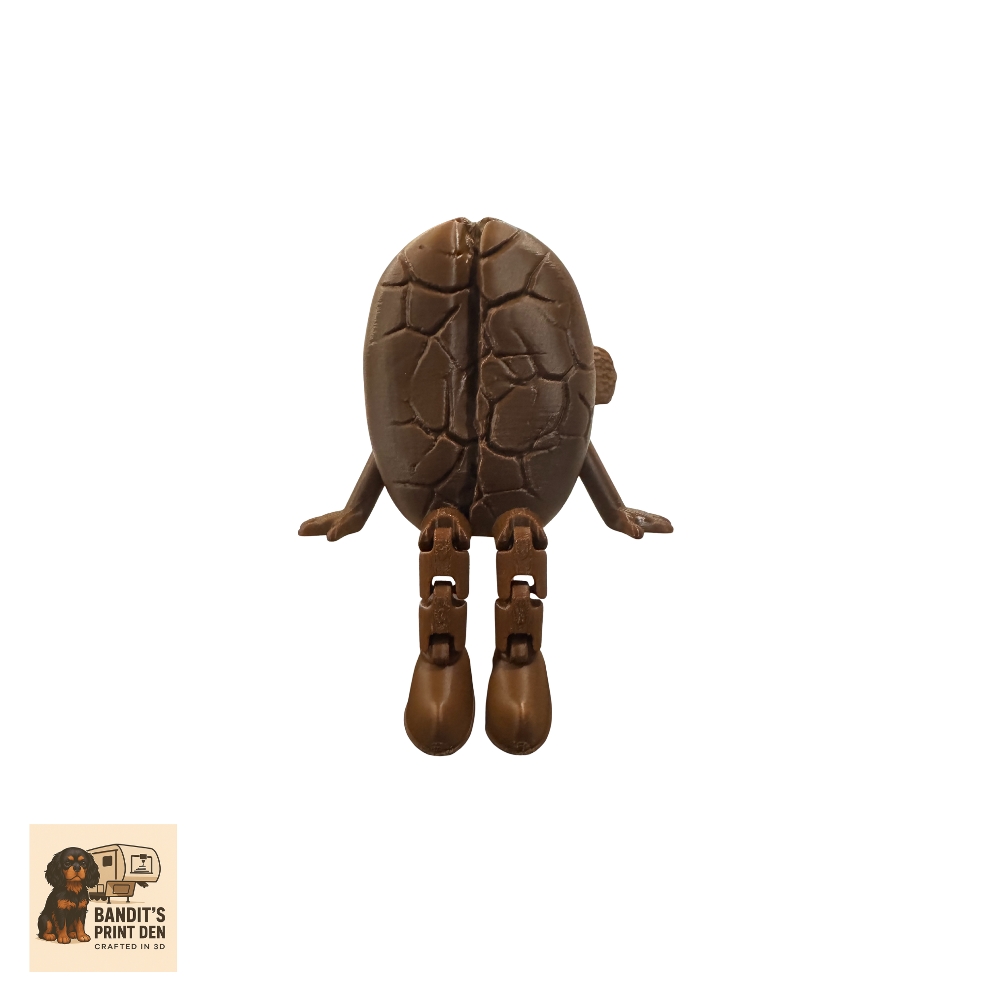 Espresso Bean on a Shelf – 3D Printed Sitting Espresso Bean Figurine | Articulated Legs | Coffee Lover Gift | Shelf Buddy