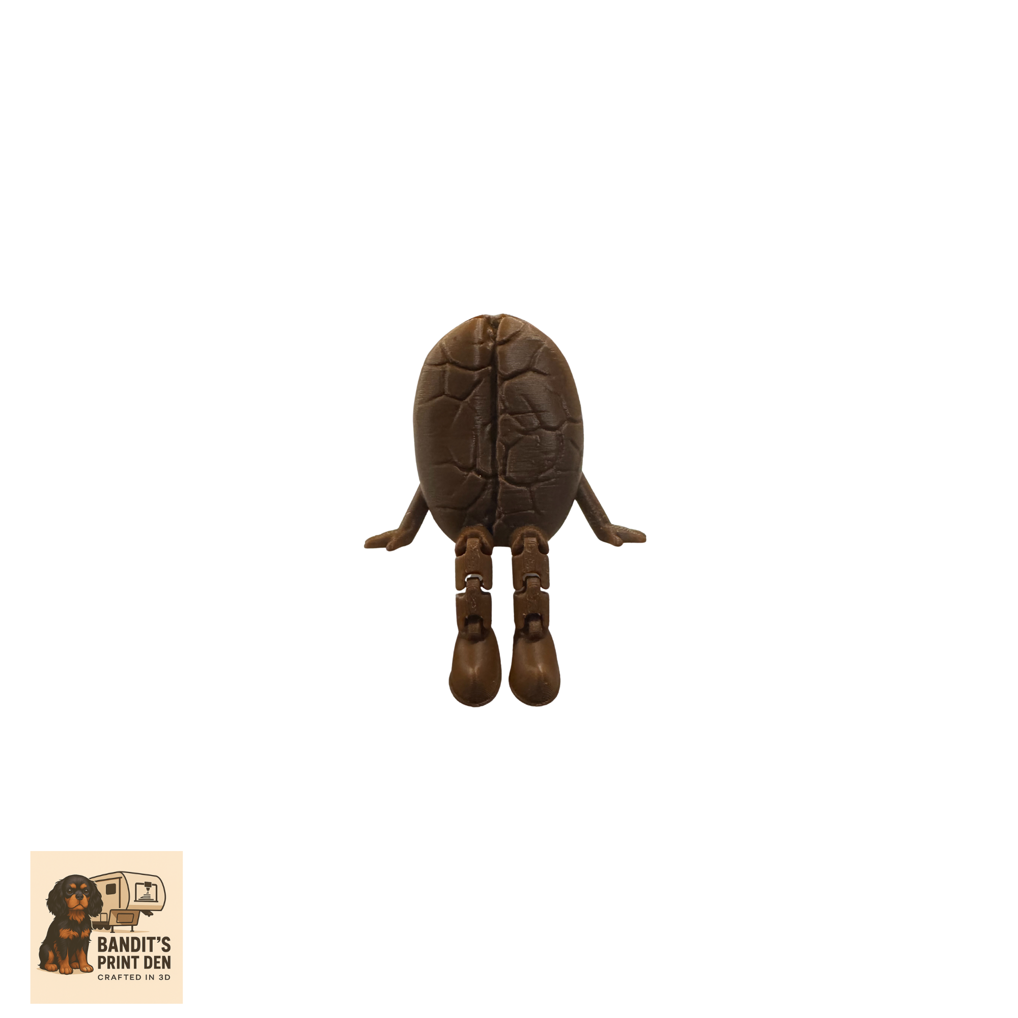 Espresso Bean on a Shelf – 3D Printed Sitting Espresso Bean Figurine | Articulated Legs | Coffee Lover Gift | Shelf Buddy