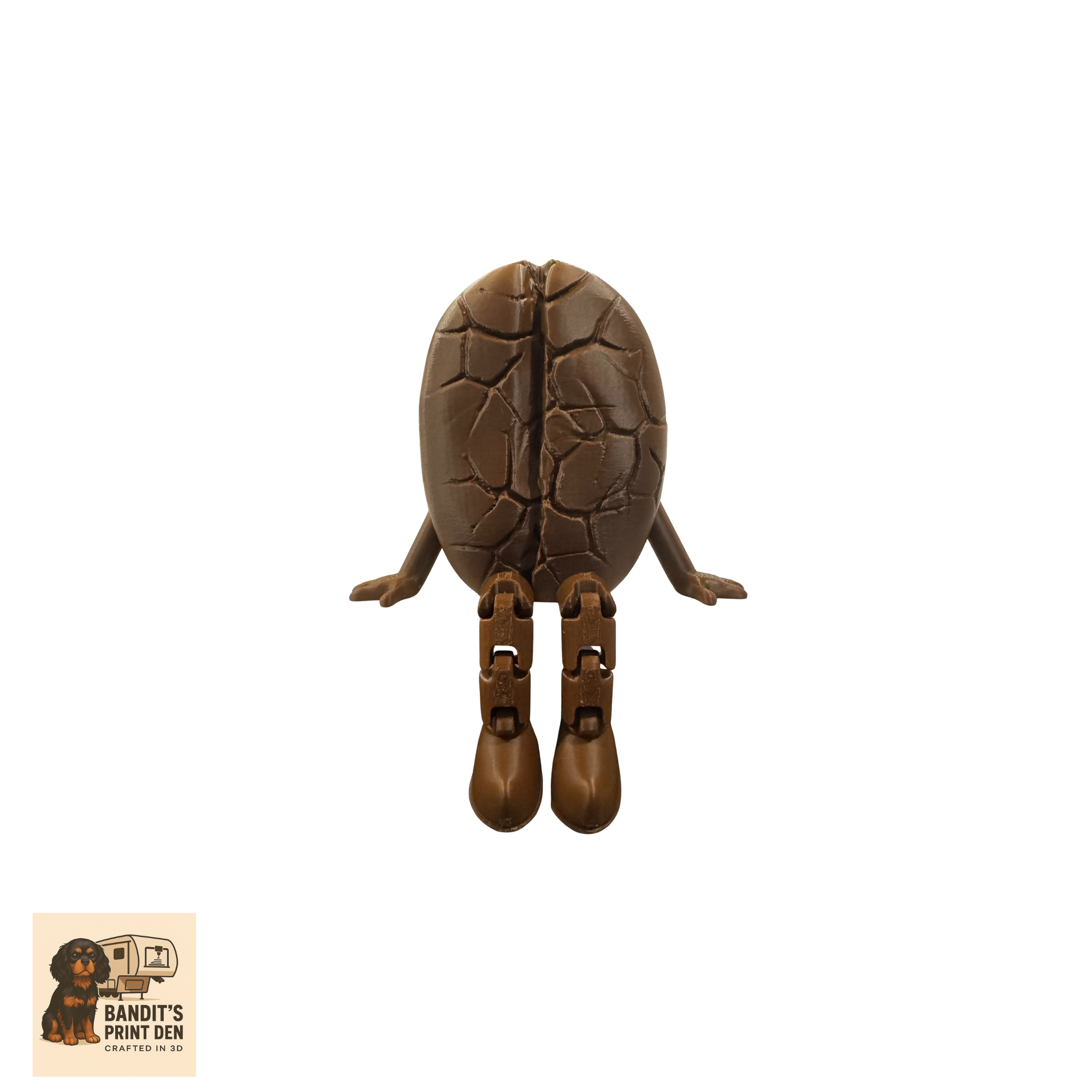 Espresso Bean on a Shelf – 3D Printed Sitting Espresso Bean Figurine | Articulated Legs | Coffee Lover Gift | Shelf Buddy