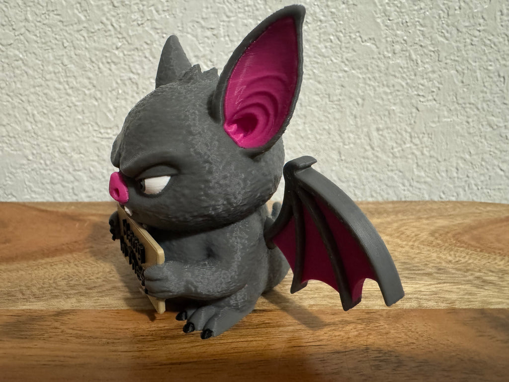 Funny Bat Desk Buddy | Animals with Attitude | 3D Printed Bat with Interchangeable Sign