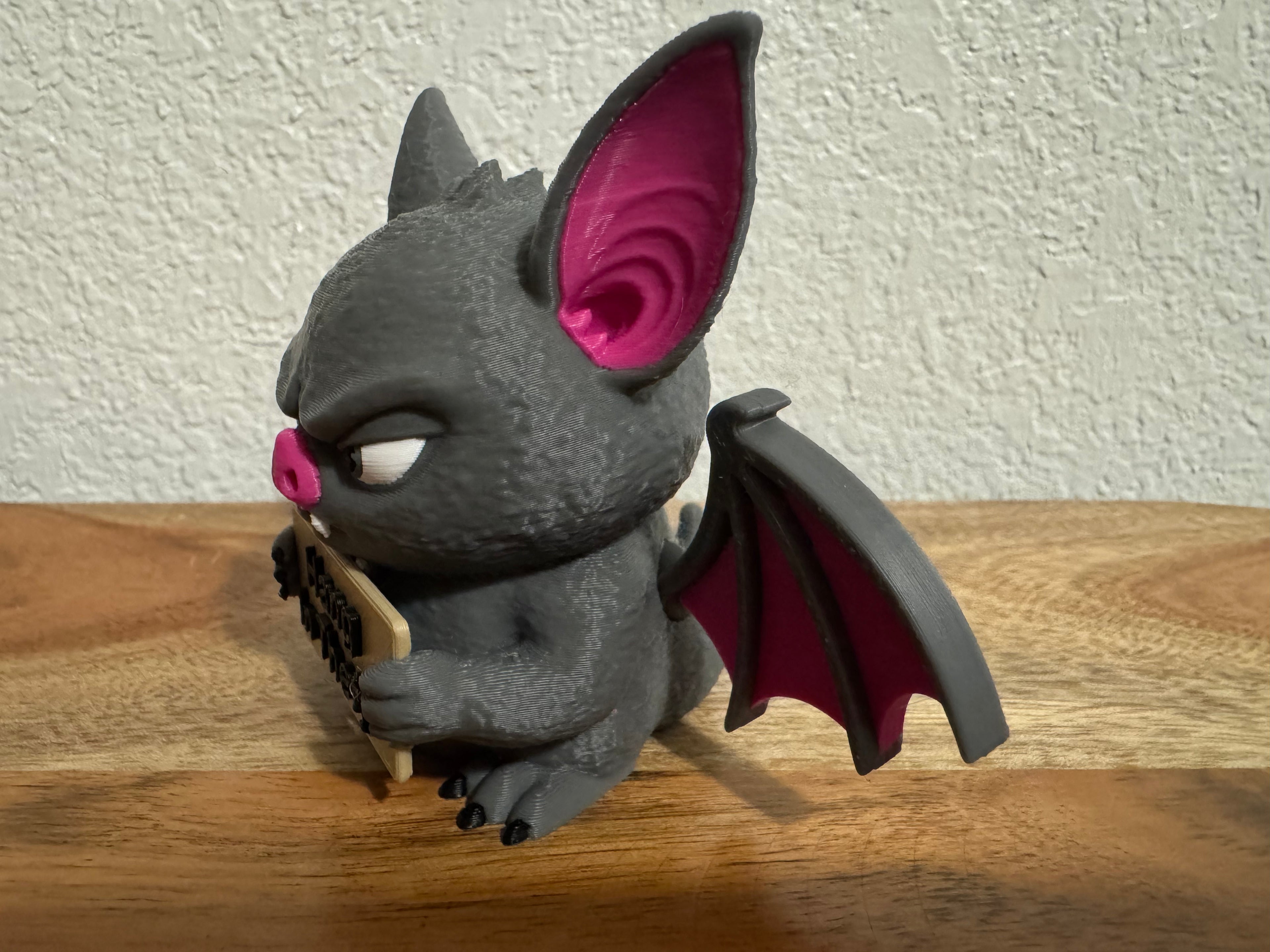 Funny Bat Desk Buddy | Animals with Attitude | 3D Printed Bat with Interchangeable Sign