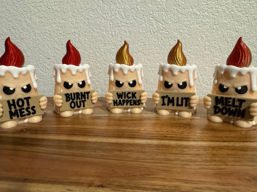 Funny Candle Desk Buddy | Holidays with Attitude | 3D Printed Candle with Interchangeable Sign