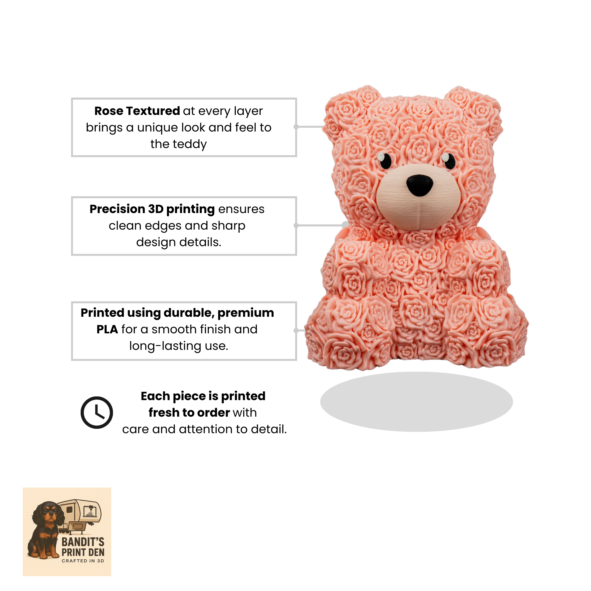 Floral Bear – 3D Printed Rose Teddy Gift