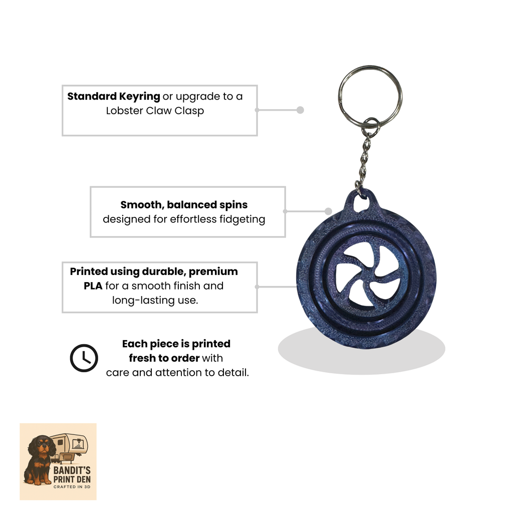 Swirl Spinner Keychain – 3D Printed Tire/Wheel Fidget Keychain | Smooth Spin | Everyday Carry | Stress Reliever Gift