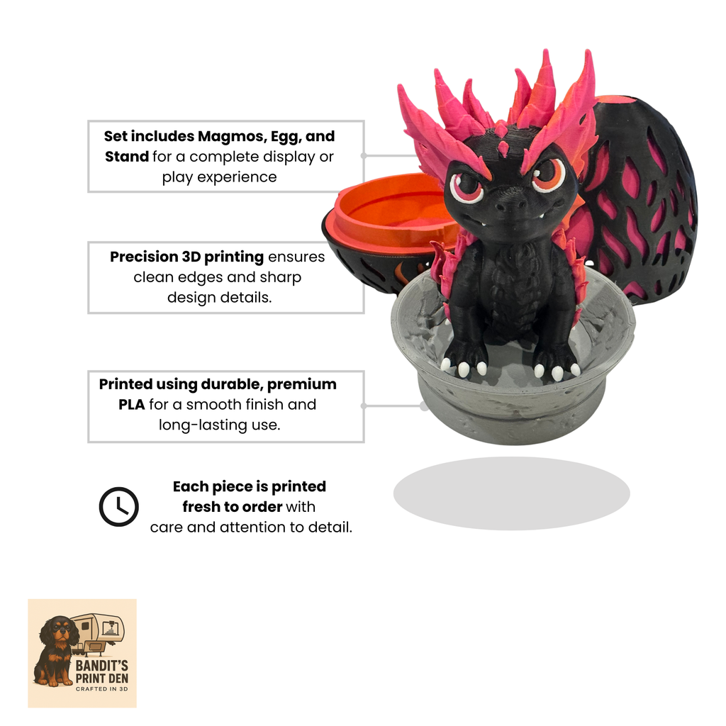 Magmos & Molten Dragon Egg – Lava Dragon Figurine & Hatchable Egg Display