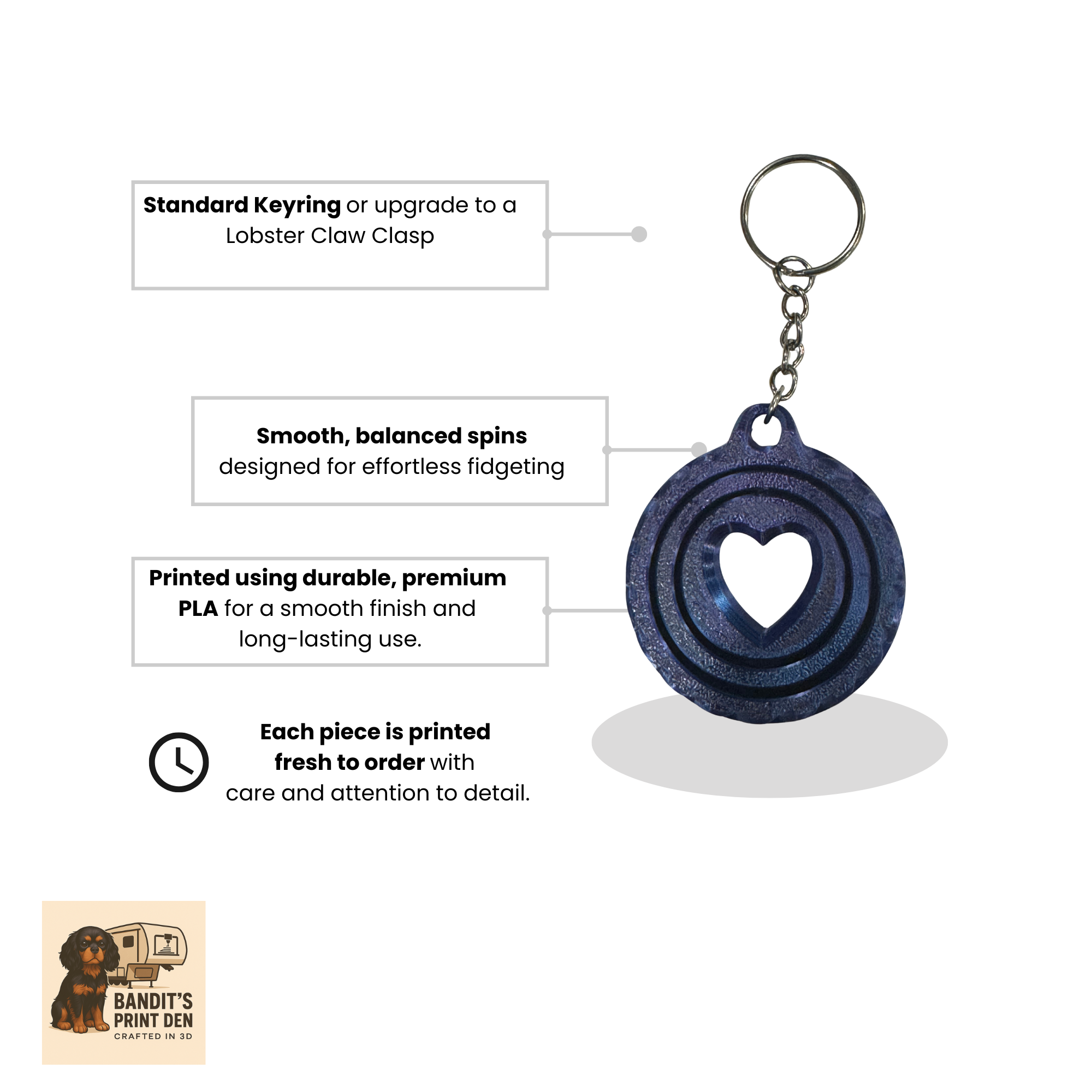 Heart Spinner Keychain – 3D Printed Fidget Keychain | Love Gift | Stress Reliever | Bag Charm | Valentine’s Day Accessory