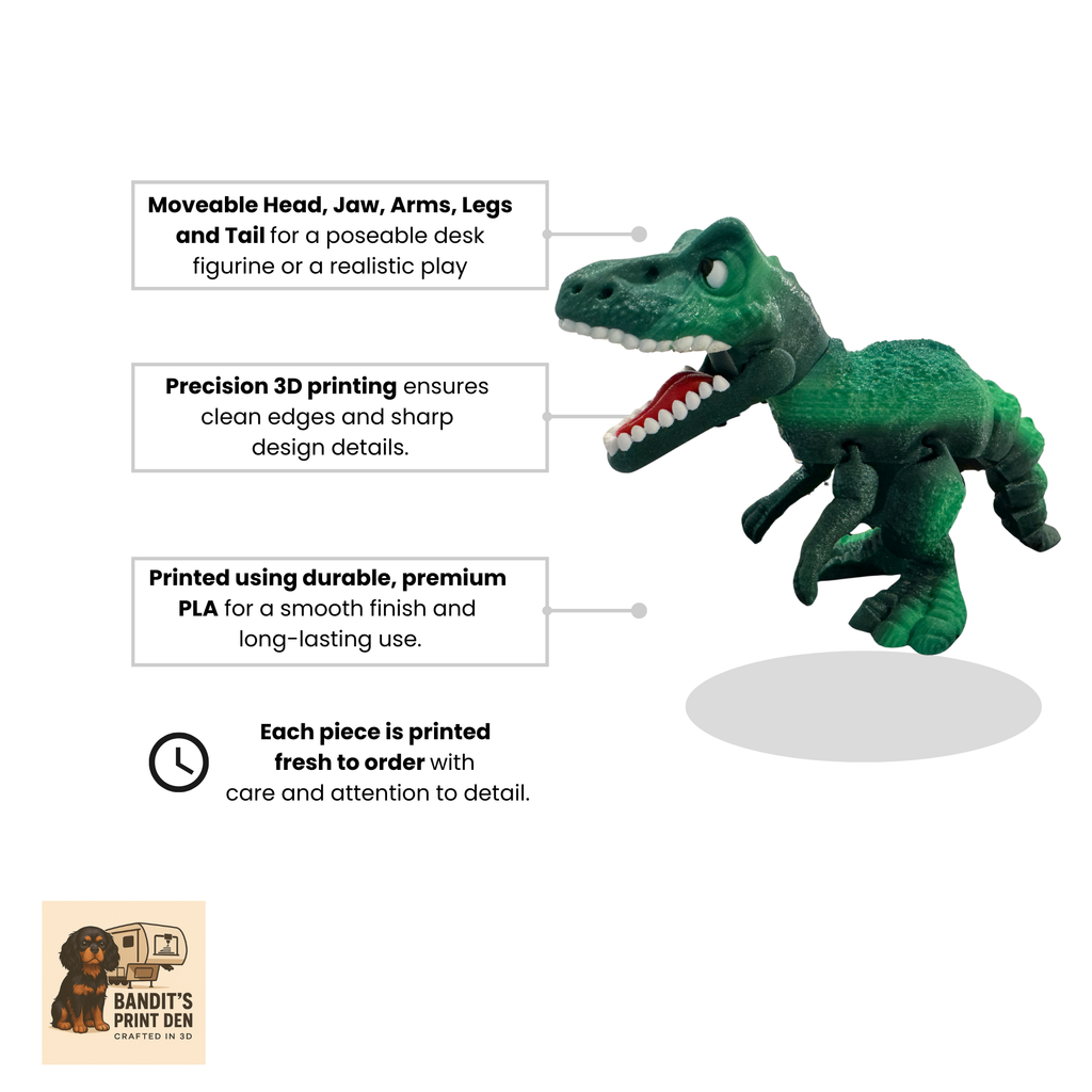 Flexi T-Rex Dinosaur – Articulated 3D Printed Model | Poseable Dino Toy | Movable Jaw | Desk Display | Collector Gift