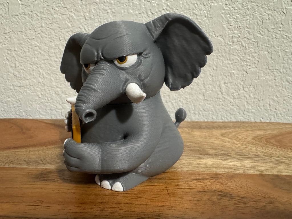 Funny Elephant Desk Buddy | Animals with Attitude | 3D Printed Elephant with Interchangeable Sign