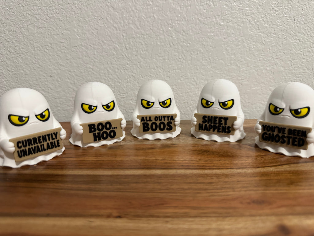Funny Ghost Desk Buddy | Holidays with Attitude | 3D Printed Ghost with Interchangeable Sign