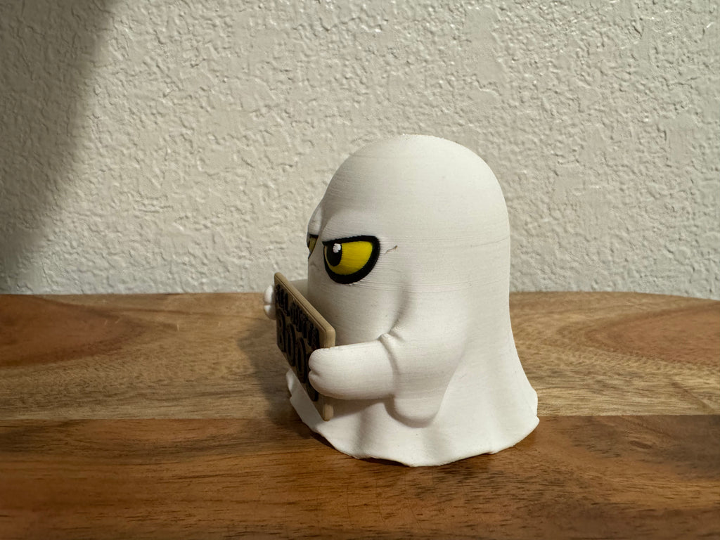 Funny Ghost Desk Buddy | Holidays with Attitude | 3D Printed Ghost with Interchangeable Sign