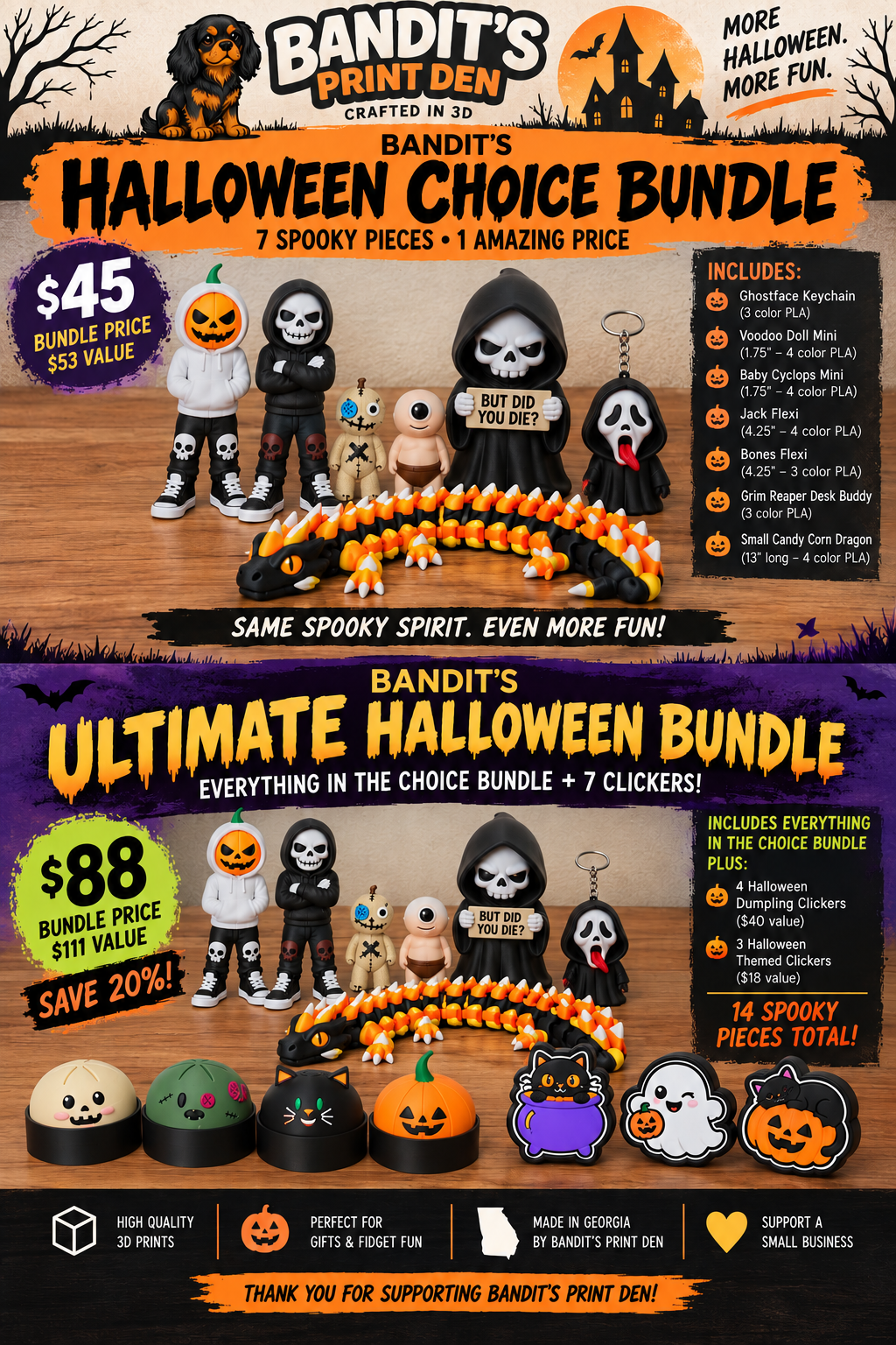 3D Printed Halloween Bundle | Halloween Fidgets, Dragon, Clickers & Desk Buddy