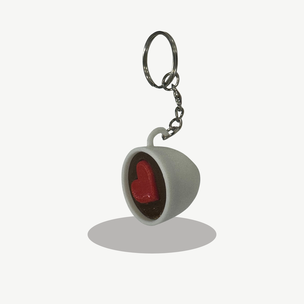 Heart Espresso Cup Keychain – 3D Printed Mini Espresso Mug with Heart | Coffee Lover Gift | Barista Keychain | Cute Bag Charm