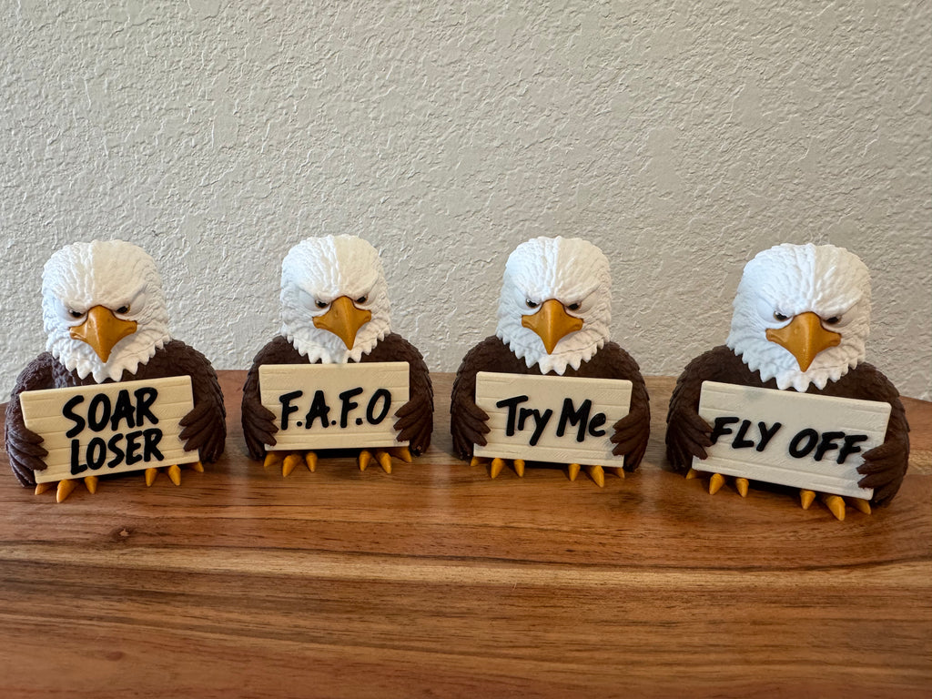AWA Eagle - Funny Eagle Desk Buddy | Animals with Attitude | 3D Printed Eagle with Interchangeable Sign