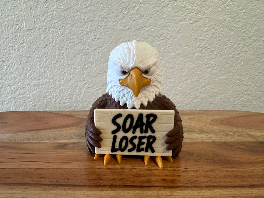 AWA Eagle - Funny Eagle Desk Buddy | Animals with Attitude | 3D Printed Eagle with Interchangeable Sign
