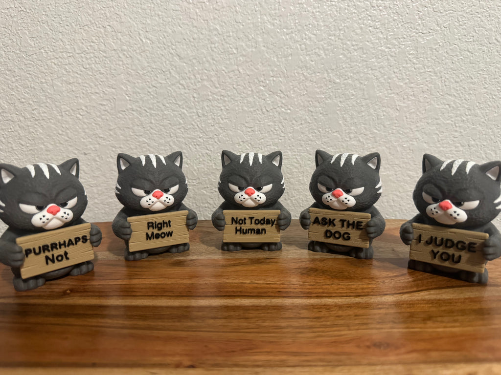 AWA Cat - Funny Cat Desk Buddy | Animals with Attitude | 3D Printed Cat with Interchangeable Sign