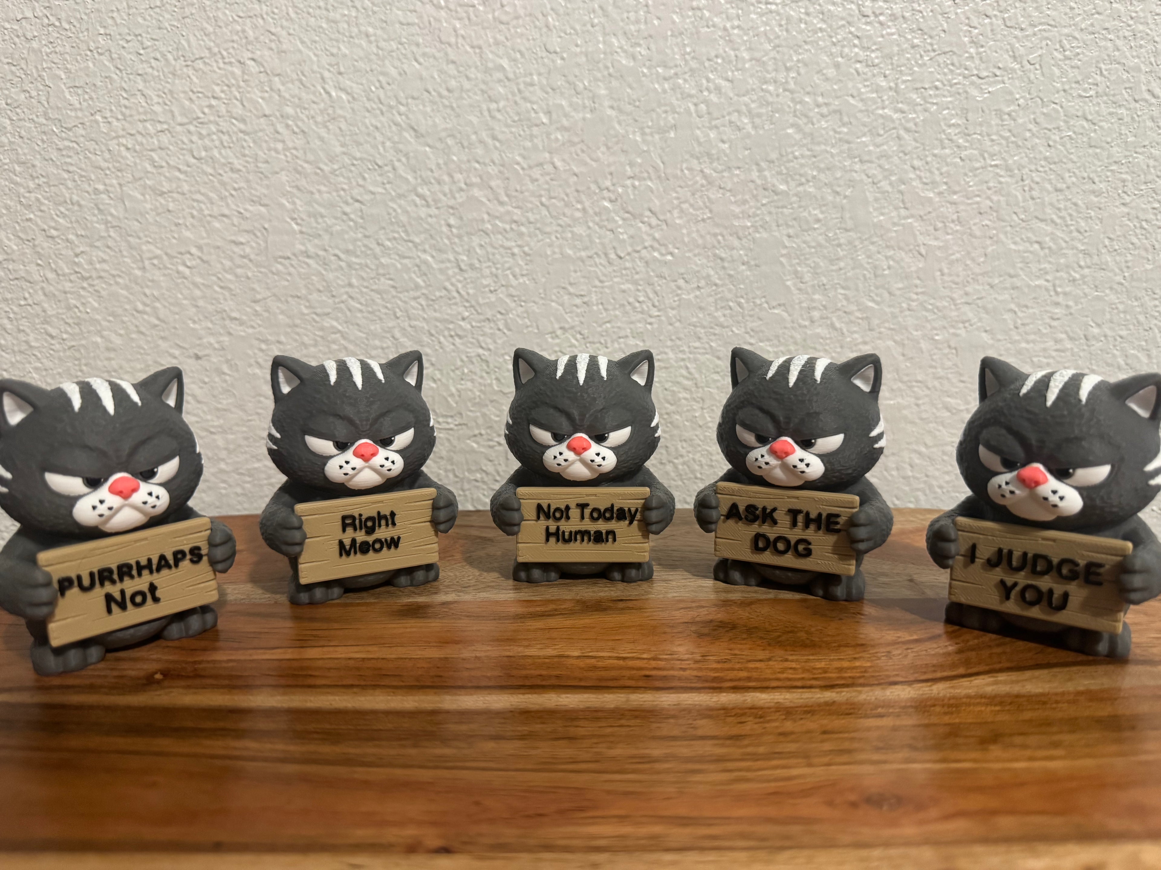AWA Cat - Funny Cat Desk Buddy | Animals with Attitude | 3D Printed Cat with Interchangeable Sign