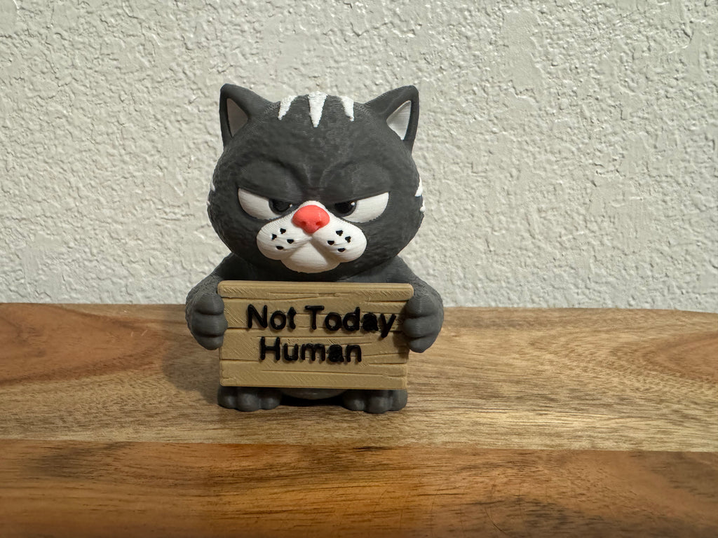 AWA Cat - Funny Cat Desk Buddy | Animals with Attitude | 3D Printed Cat with Interchangeable Sign