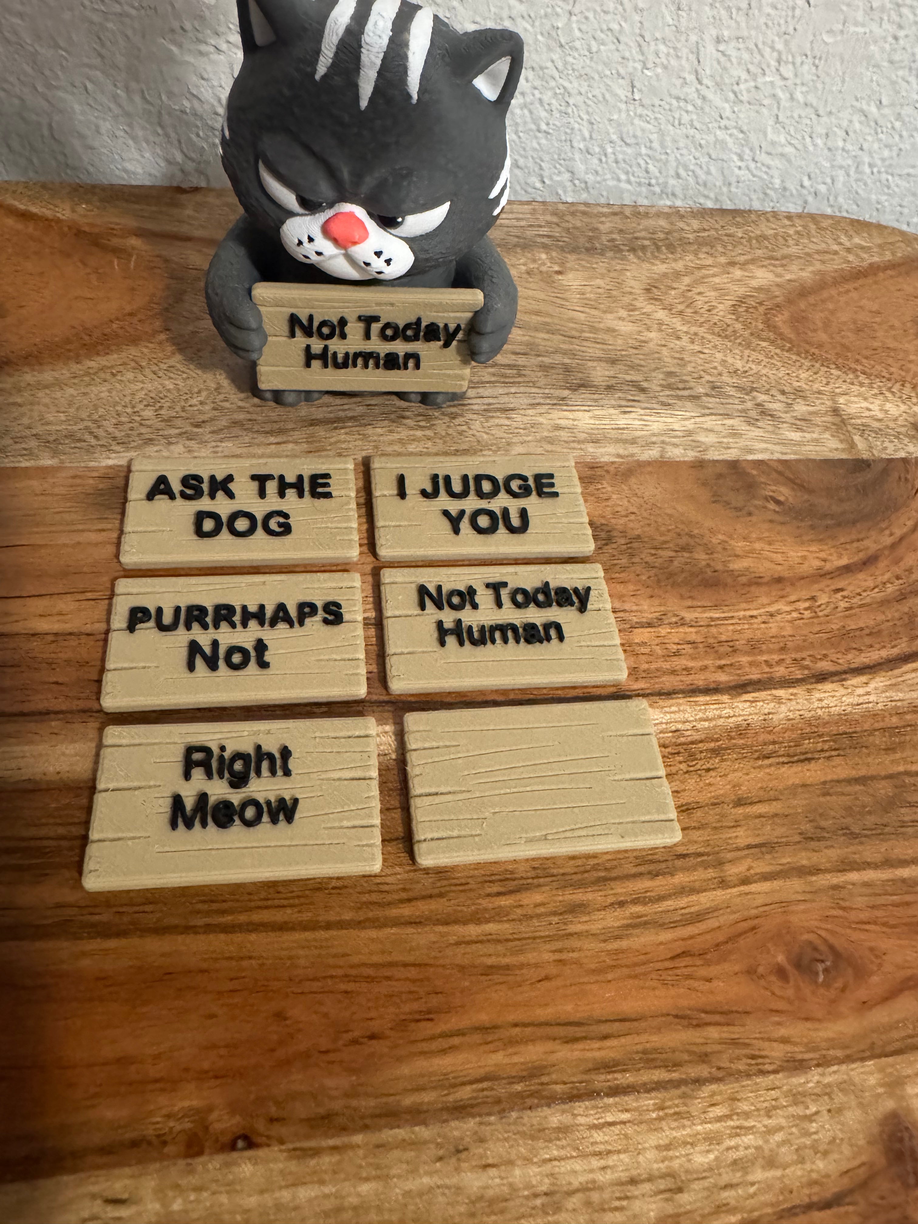 AWA Cat - Funny Cat Desk Buddy | Animals with Attitude | 3D Printed Cat with Interchangeable Sign