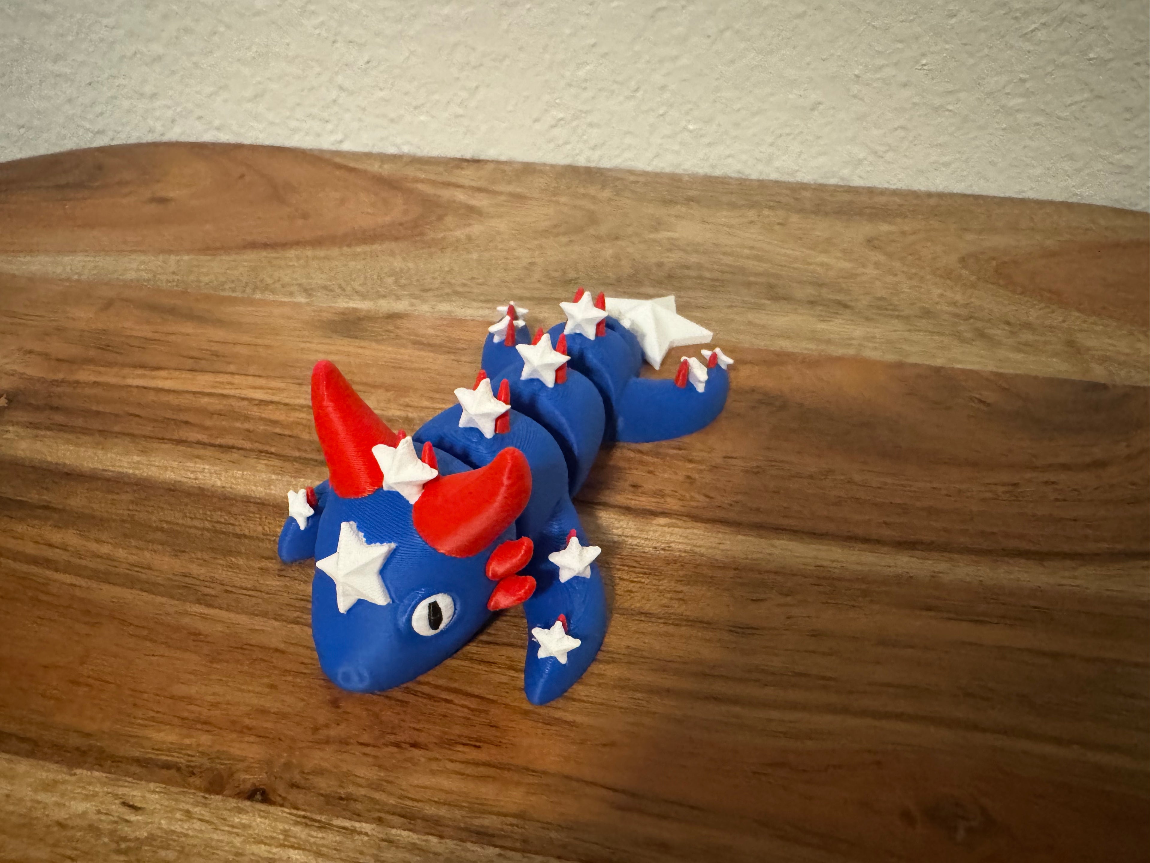 Fireworks Dragon | 4.75" 3D Printed Patriotic Articulated Dragon