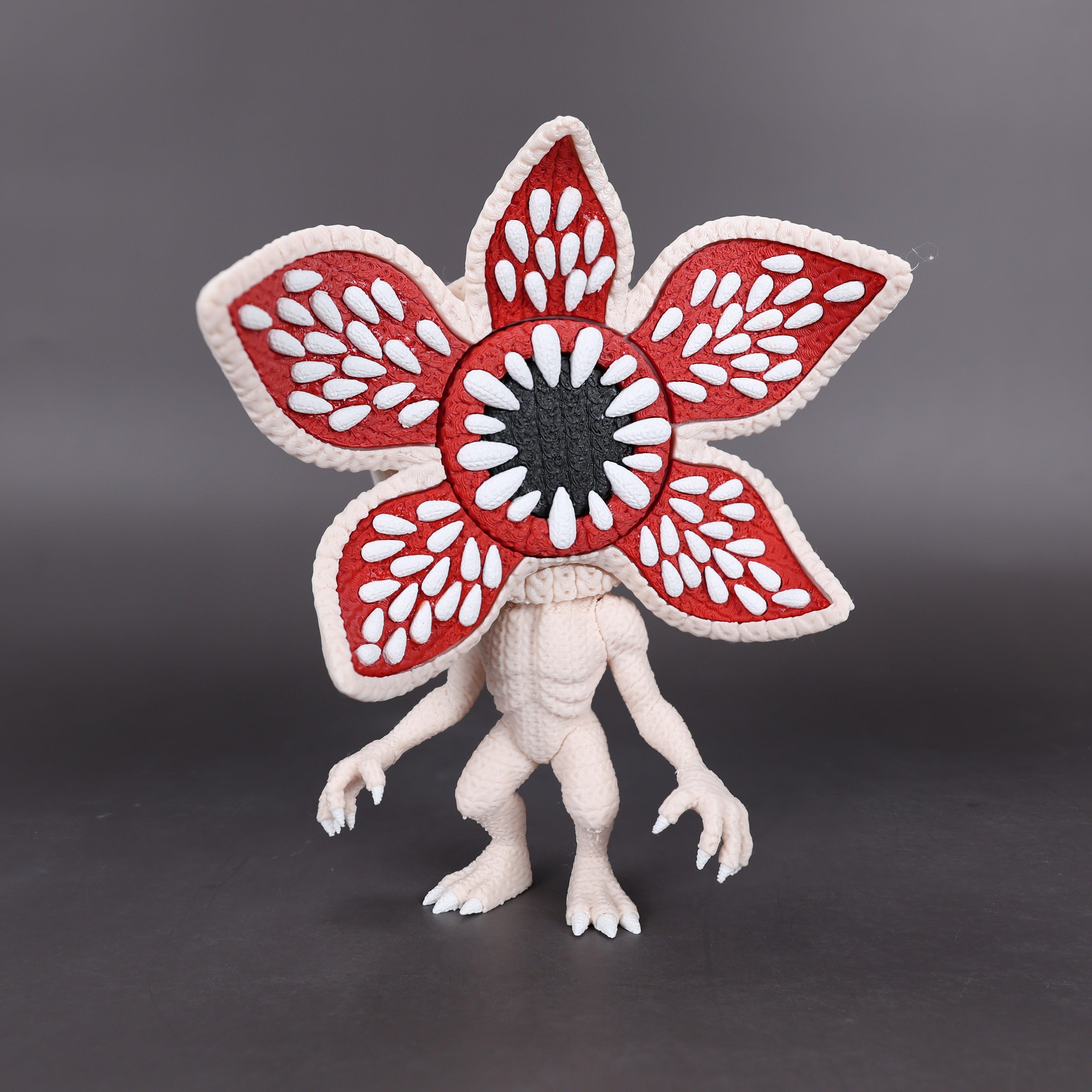 Flower Head Horror Monster Figurine – Textured Knit Crochet Style Desk Collectible -  Fantasy Creature Sculpture