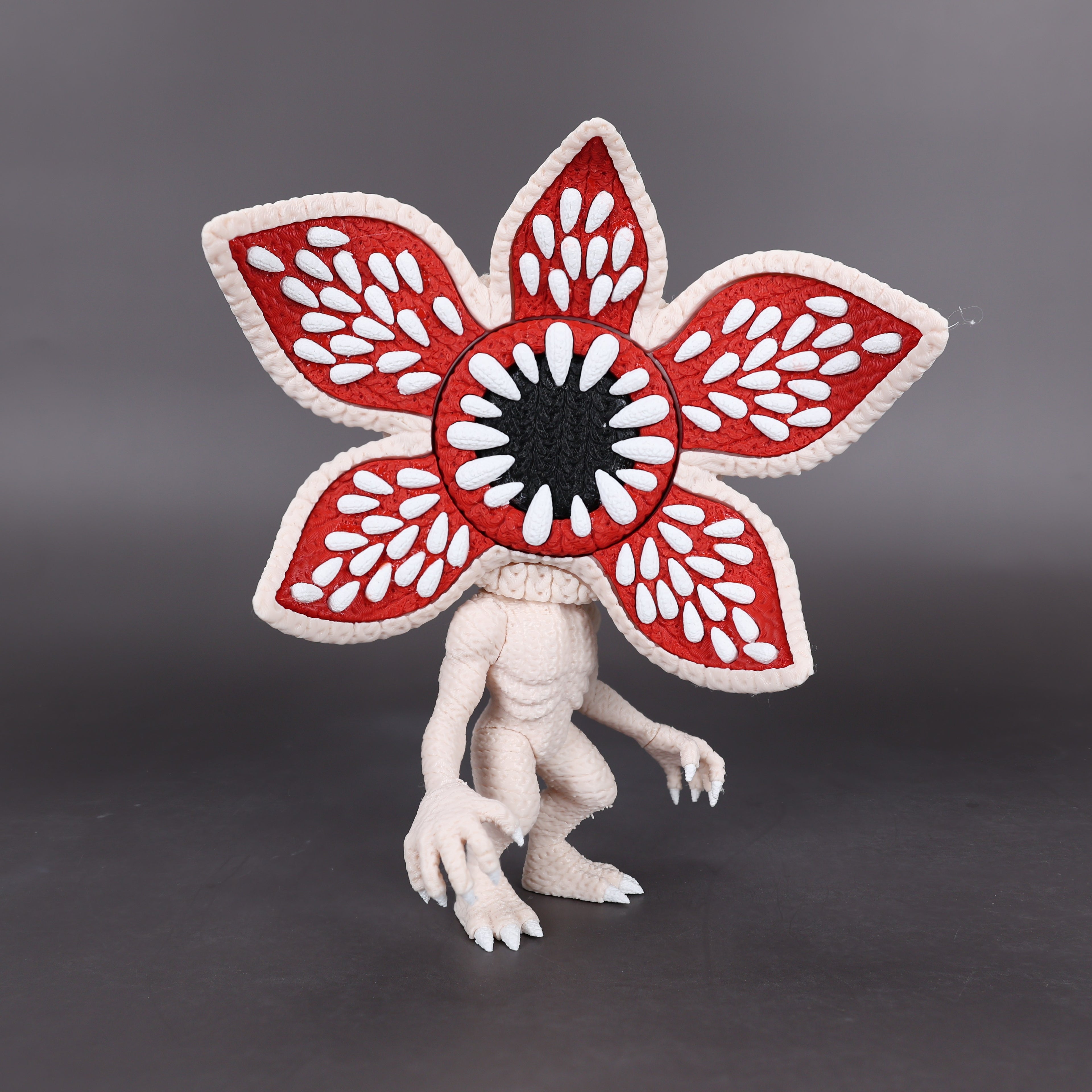 Flower Head Horror Monster Figurine – Textured Knit Crochet Style Desk Collectible -  Fantasy Creature Sculpture