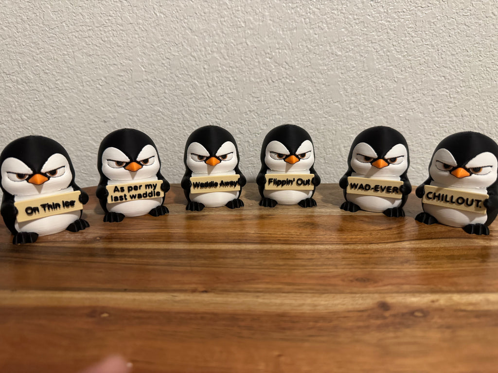 Funny Penguin Desk Buddy | Animals with Attitude | 3D Printed Penguin with Interchangeable Sign