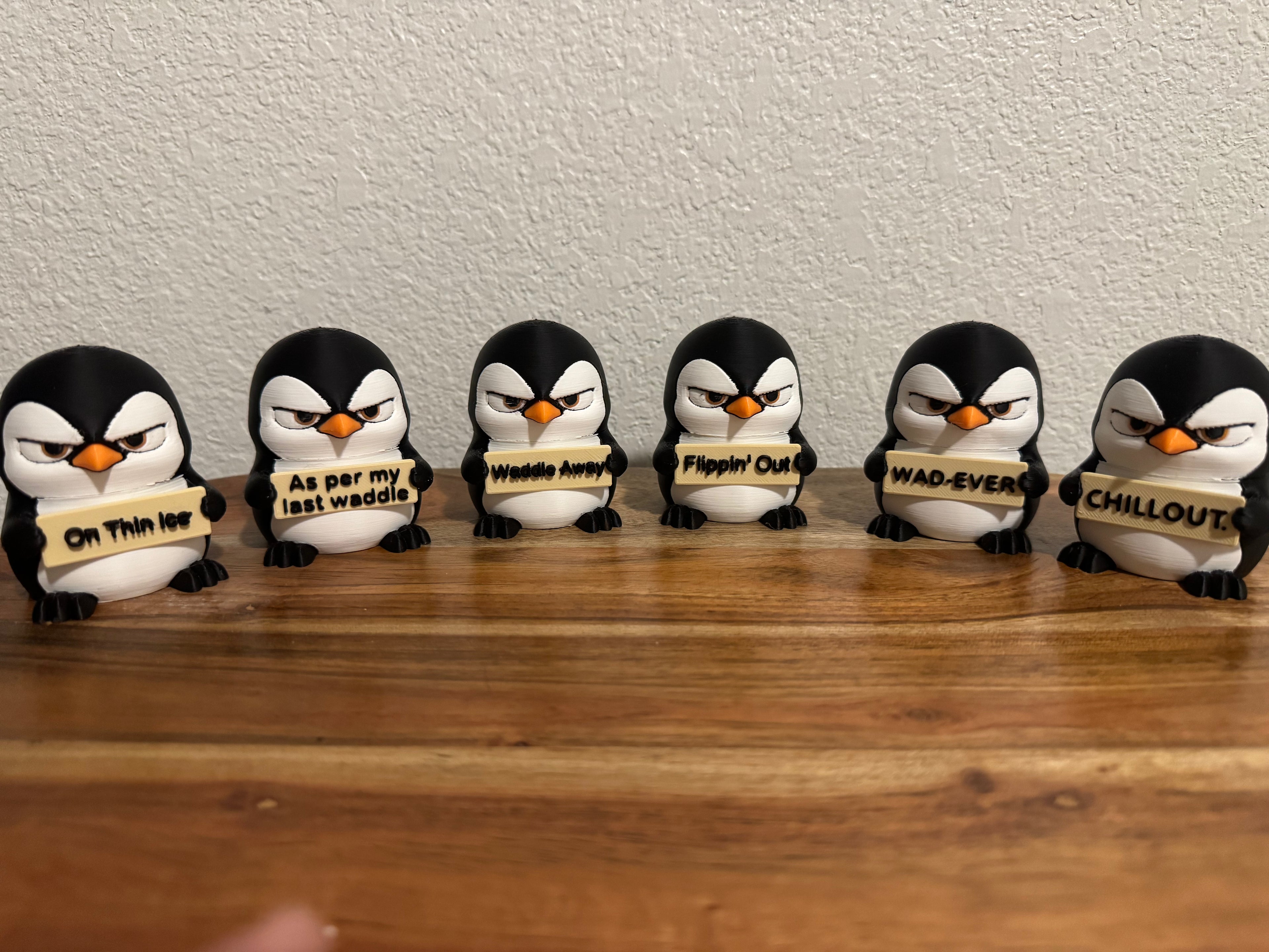Funny Penguin Desk Buddy | Animals with Attitude | 3D Printed Penguin with Interchangeable Sign