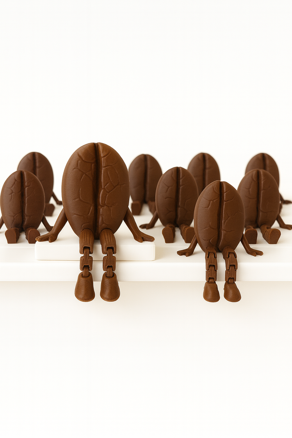Espresso Bean on a Shelf – 3D Printed Sitting Espresso Bean Figurine | Articulated Legs | Coffee Lover Gift | Shelf Buddy
