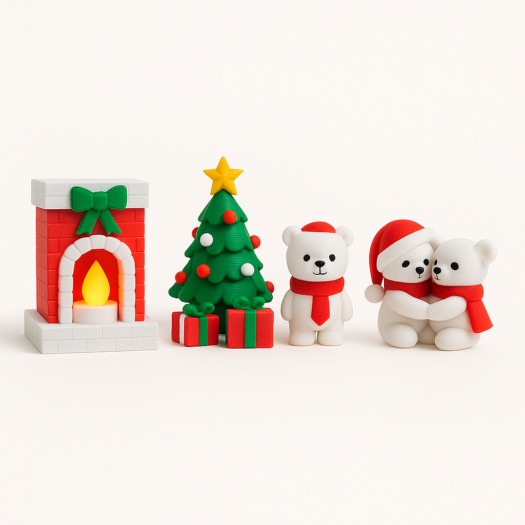 Christmas Family Bear Collection – 3D Printed Holiday Display Set | Cozy Winter Scene | Festive Figurines