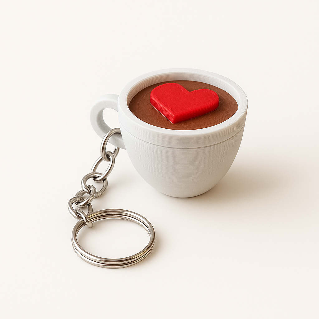 Heart Espresso Cup Keychain – 3D Printed Mini Espresso Mug with Heart | Coffee Lover Gift | Barista Keychain | Cute Bag Charm