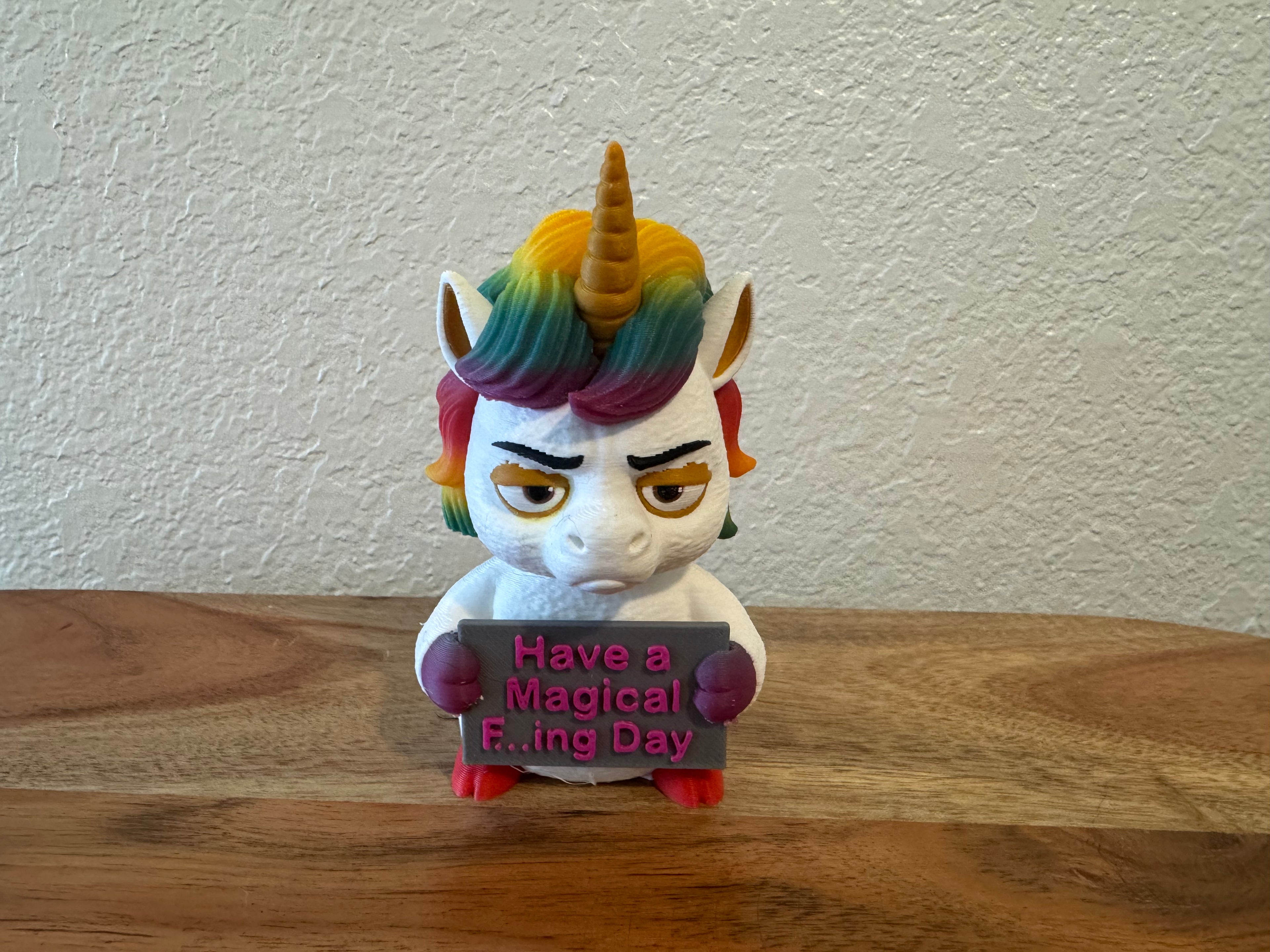 AWA Unicorn - Funny Unicorn Desk Buddy | Animals with Attitude | 4" 3D Printed Unicorn with Interchangeable Sign