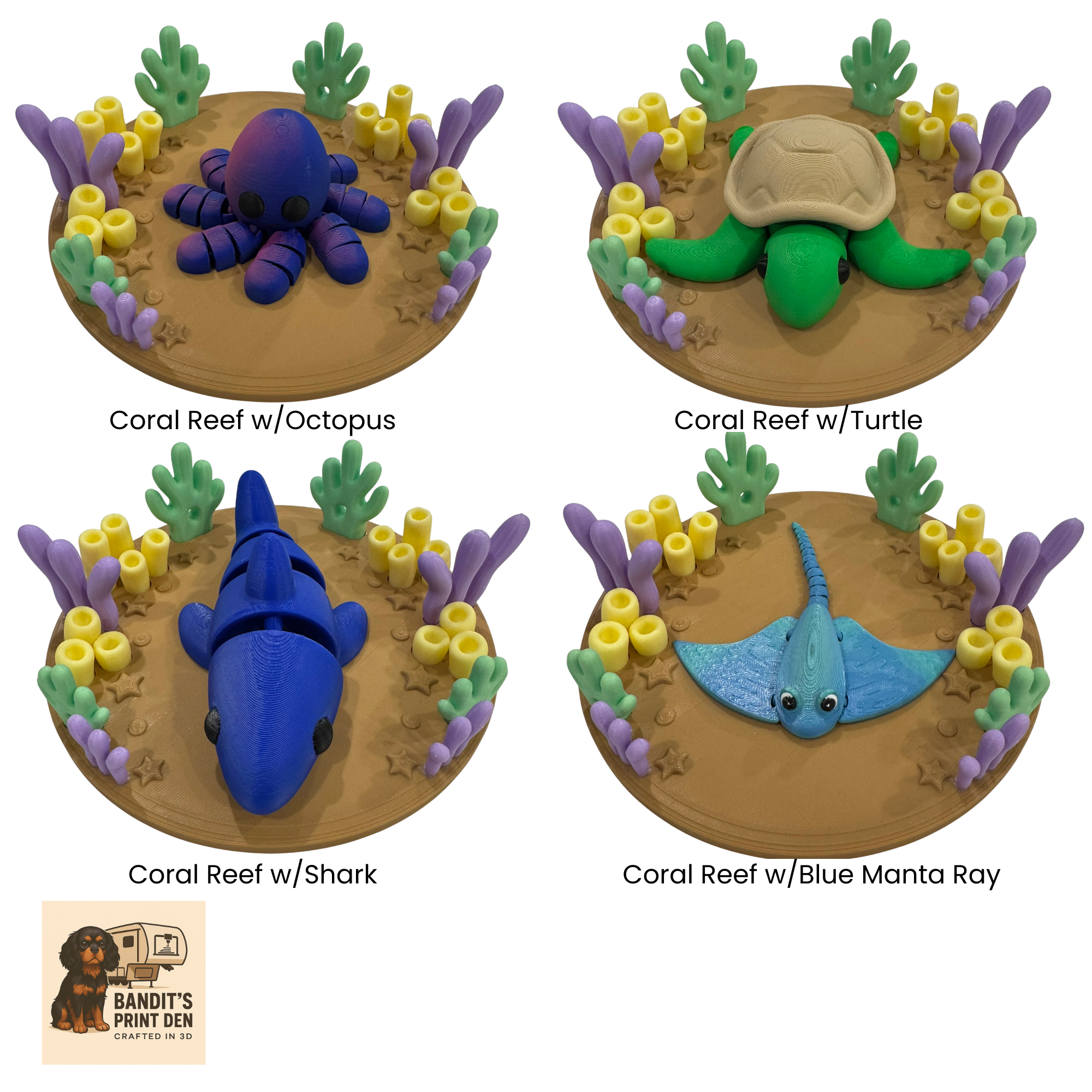 Coral Reef Critter Display Set – 3D Printed Ocean Scene & Articulated Sea Animals