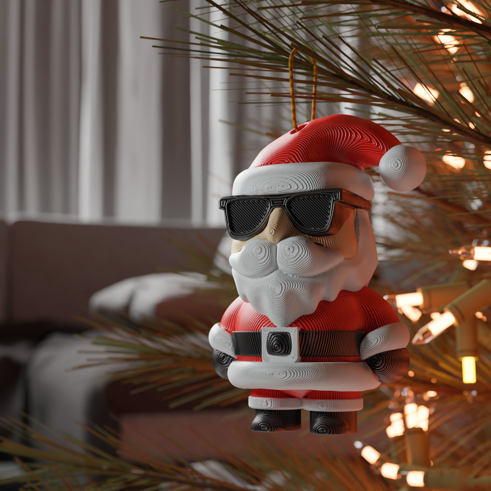Cool Santa Ornament – 3D Printed Christmas Decoration | Holiday Ornament | Modern Santa | Giftable Tree Hanger