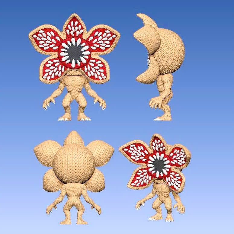 Flower Head Horror Monster Figurine – Textured Knit Crochet Style Desk Collectible -  Fantasy Creature Sculpture